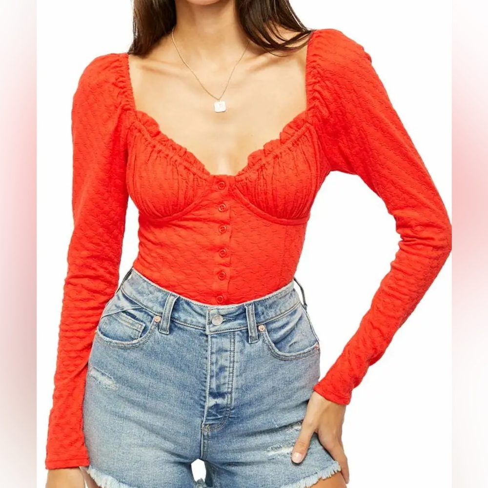 Free People Ladybug Button Front Crop Blouse